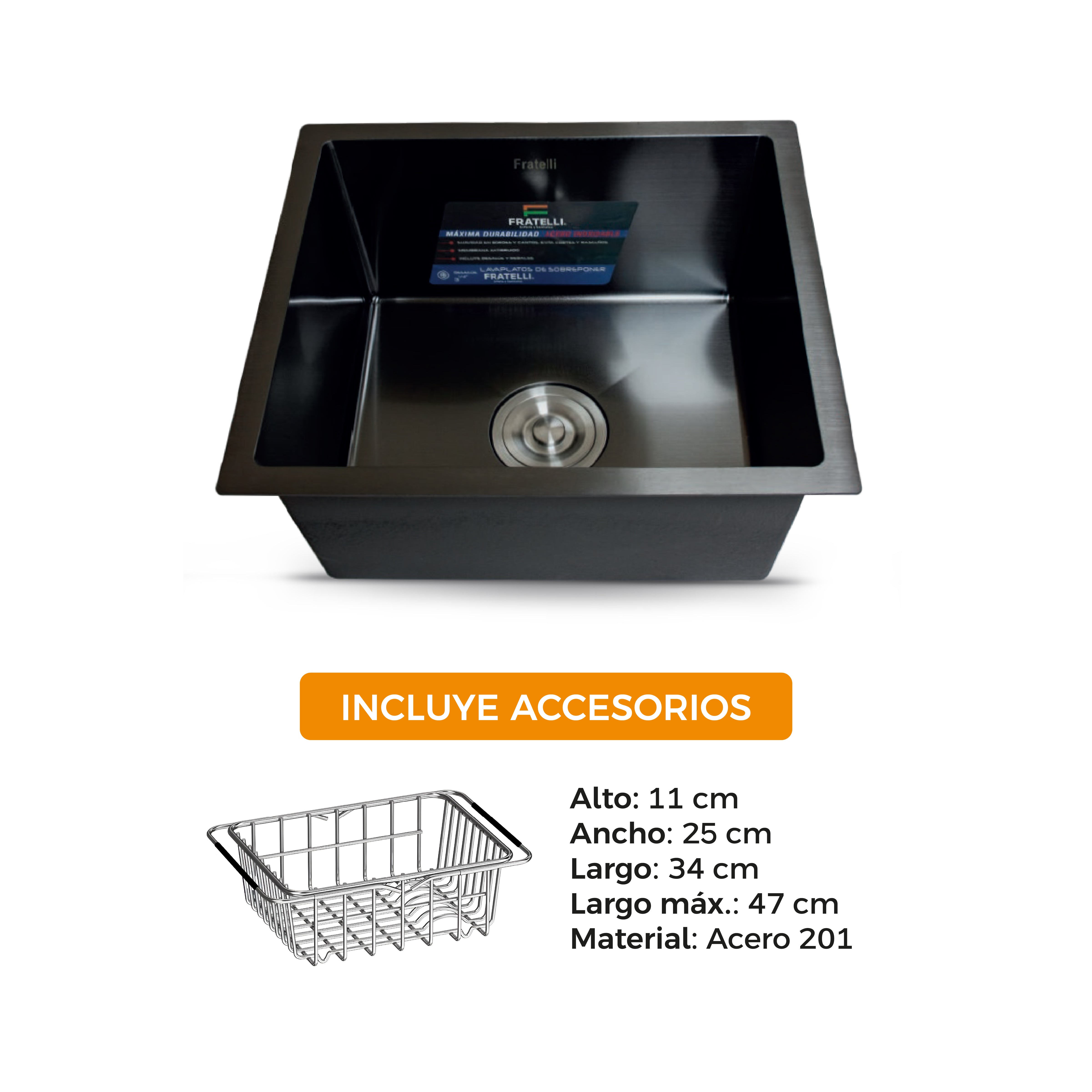 Lavadero P/ Marmol 50X44X23Cm Nano Black Infinity Premium - Fratelli